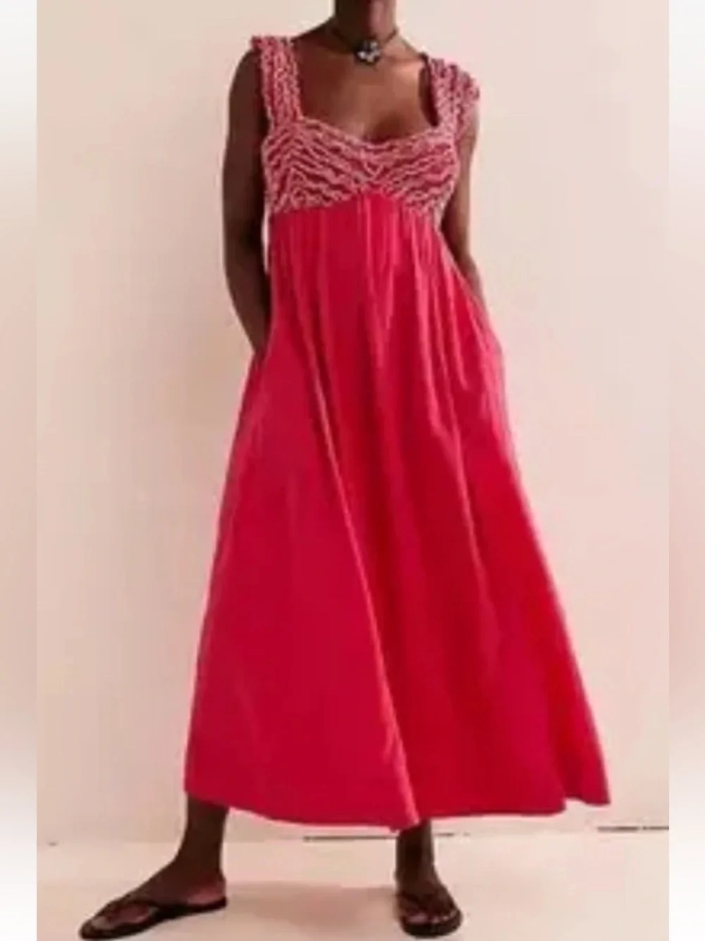 Free people dolly maxi dress hot pink Ruffle accents XS Womens